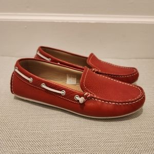Ecco Red White Pebbled Leather Loafer Slip On Driving Shoes Women Size 37